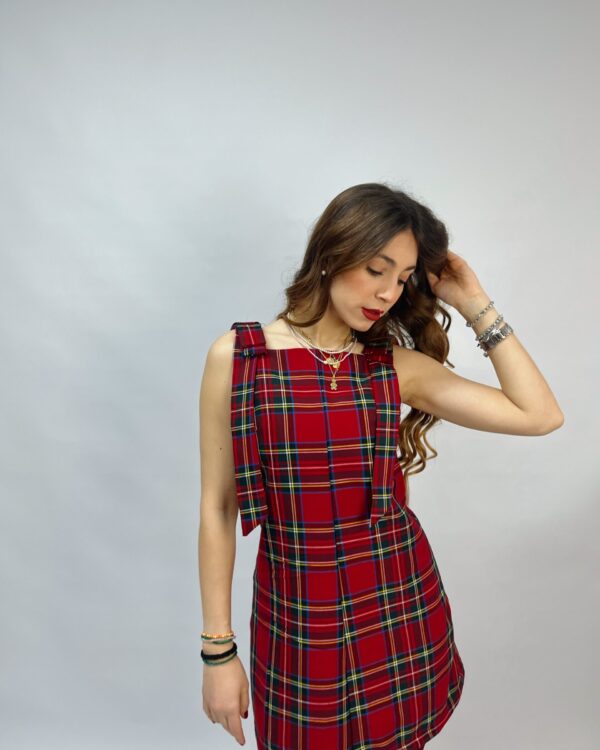 Abito con fiocchetti fantasia tartan