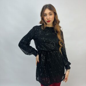 Abito in paillettes con gonna morbida