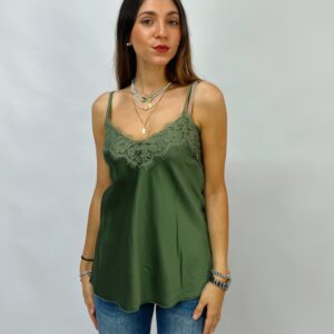 Canotta in raso con dettagli in pizzo