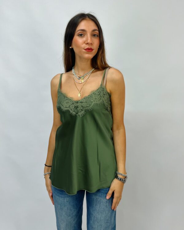 Canotta in raso con dettagli in pizzo