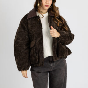 Bomber in velluto imbottito con colletto