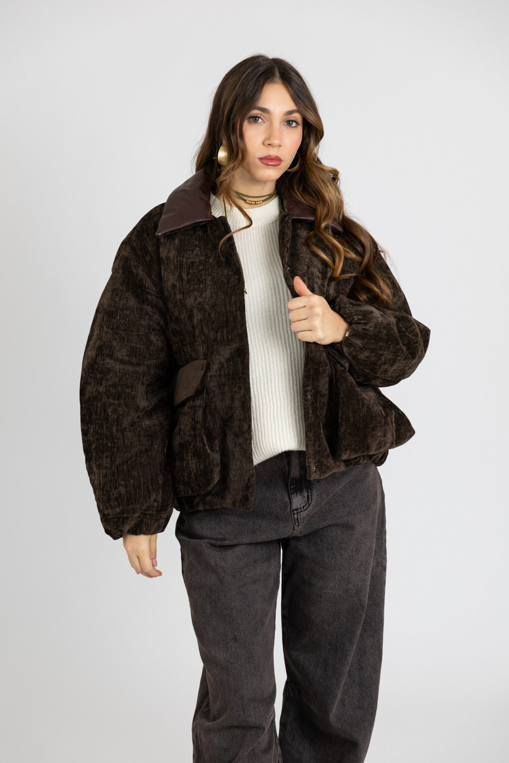 Bomber in velluto imbottito con colletto