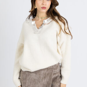 Maglione scollo V con paillettes