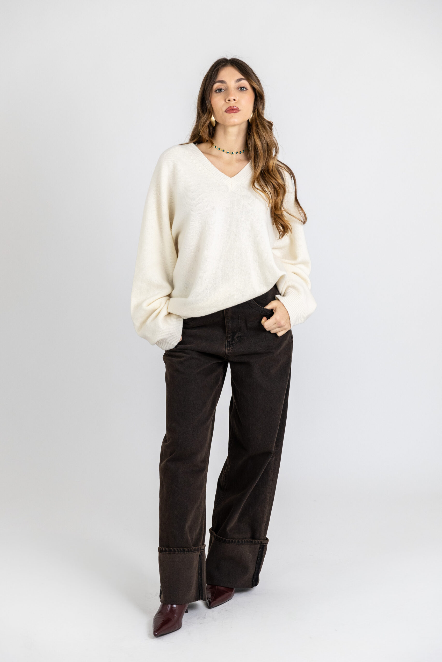 Jeans a palazzo con maxi risvolto in denim - immagine 2