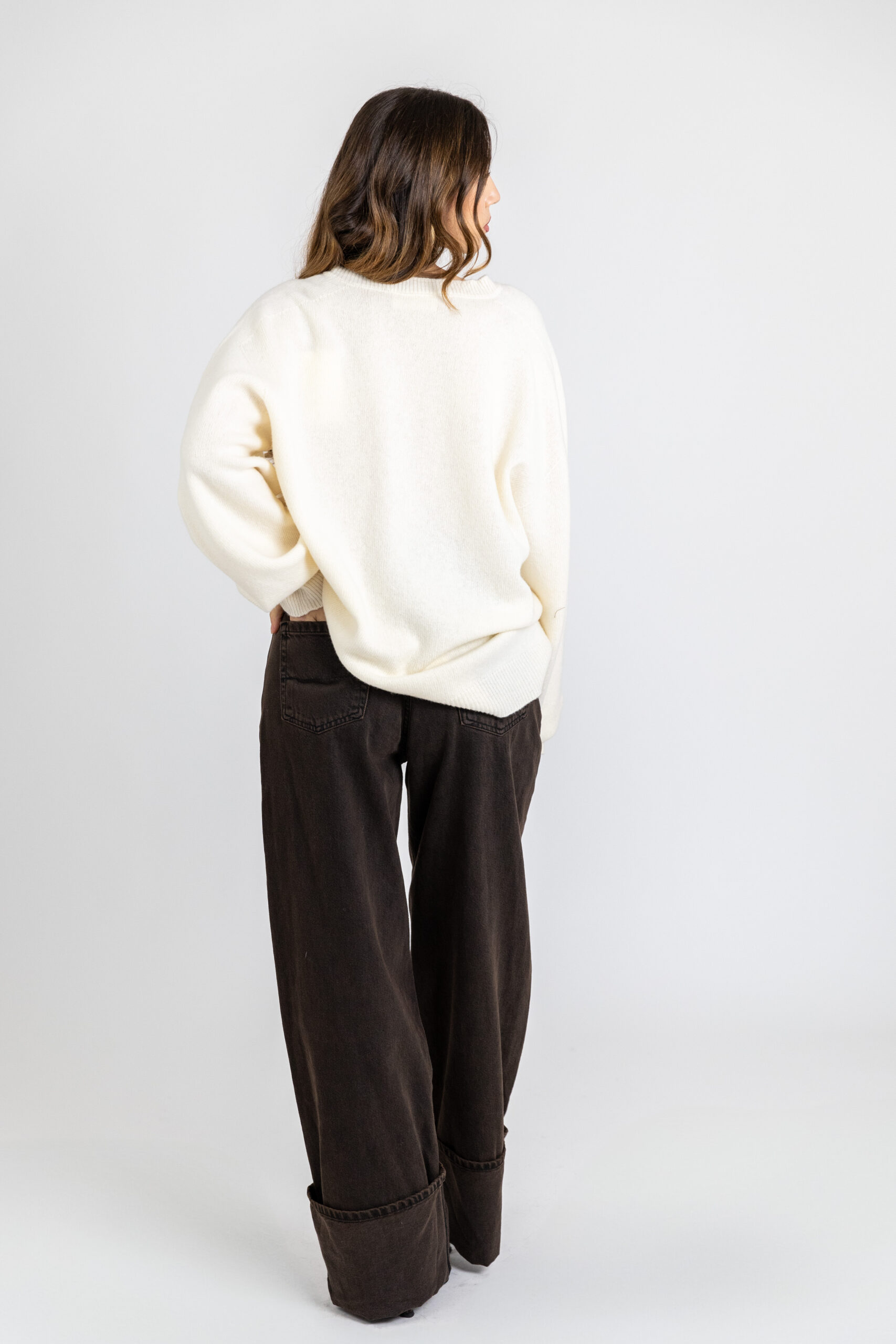 Jeans a palazzo con maxi risvolto in denim - immagine 3