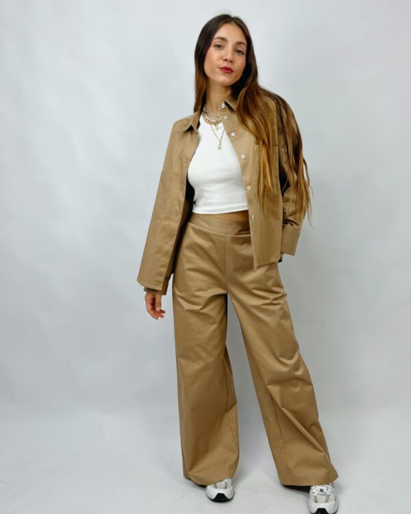 Pantalone palazzo in gabardina di cotone