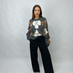 Pantalone palazzo in gabardina di cotone