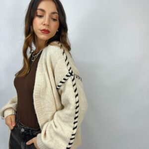 Cardigan aperto con impuntura