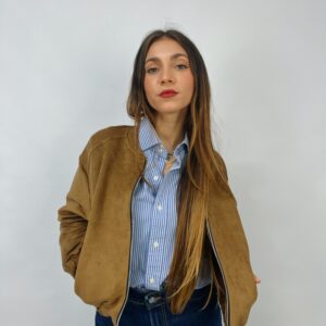 Bomber in suede con fondo arricciato