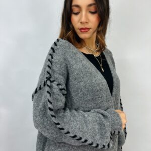 Cardigan aperto con impuntura