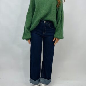 Jeans dritto con risvolto in denim scuro