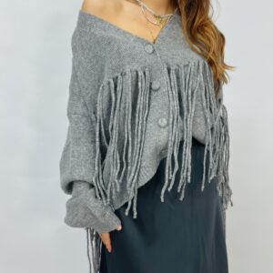 Cardigan morbido con frange in misto lana