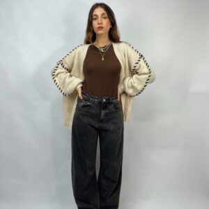 Jeans barrel in denim marrone