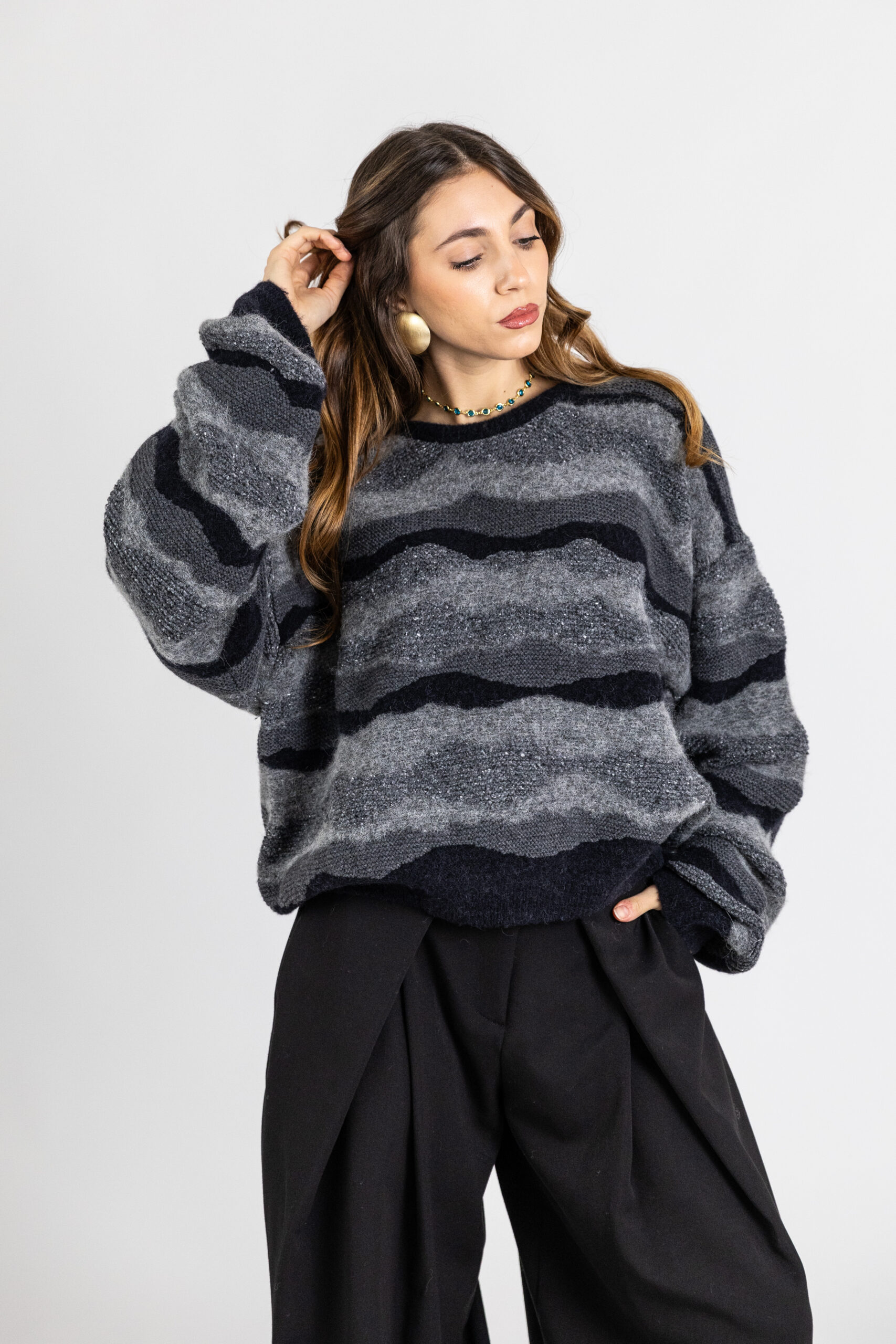 Future Apparel - Maglione a righe con oblò in alpaca