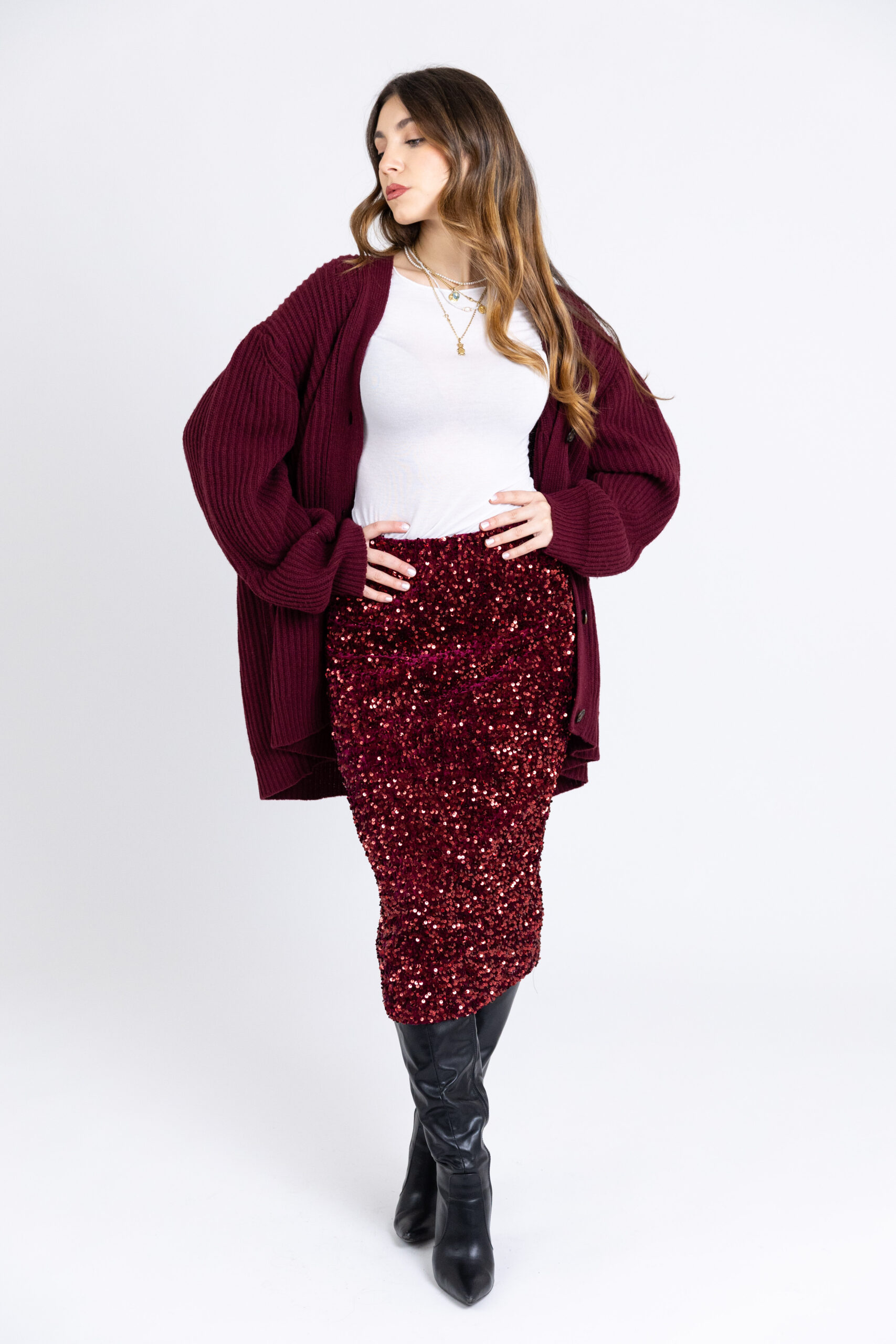 Longuette in paillettes con spacco