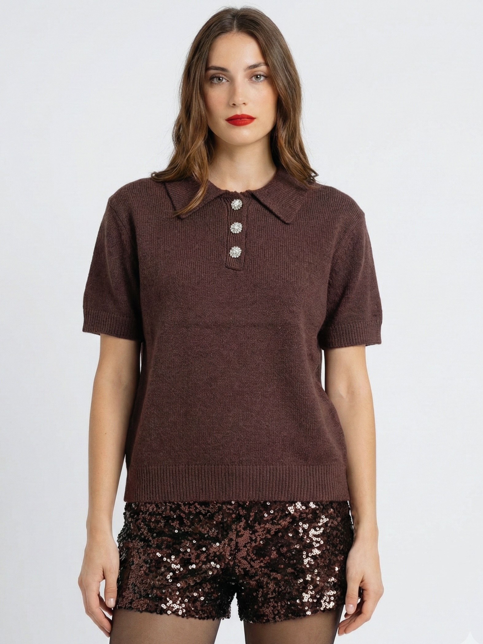 Future Apparel - Polo con bottoni gioiello in lana