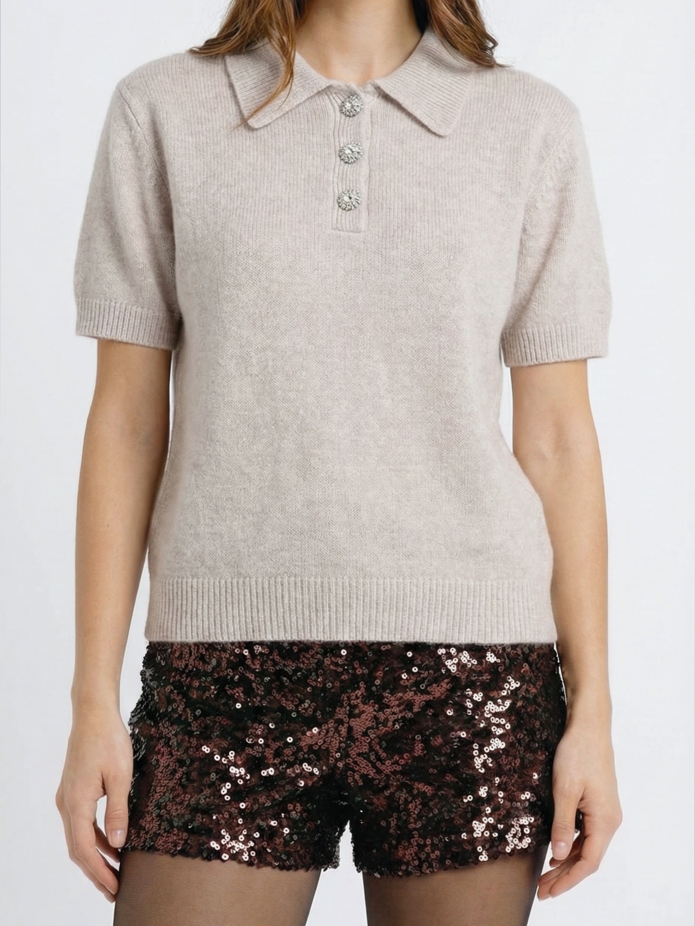 Future Apparel - Polo con bottoni gioiello in lana