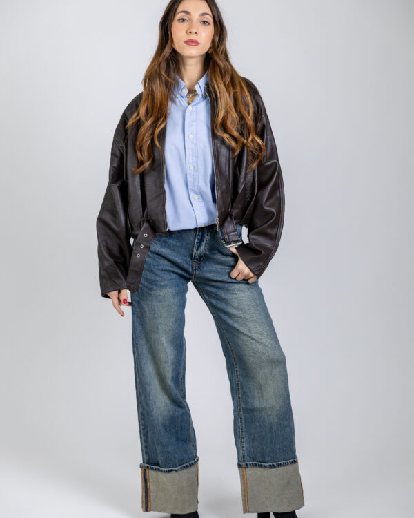 Jeans wide leg con maxi risvolto